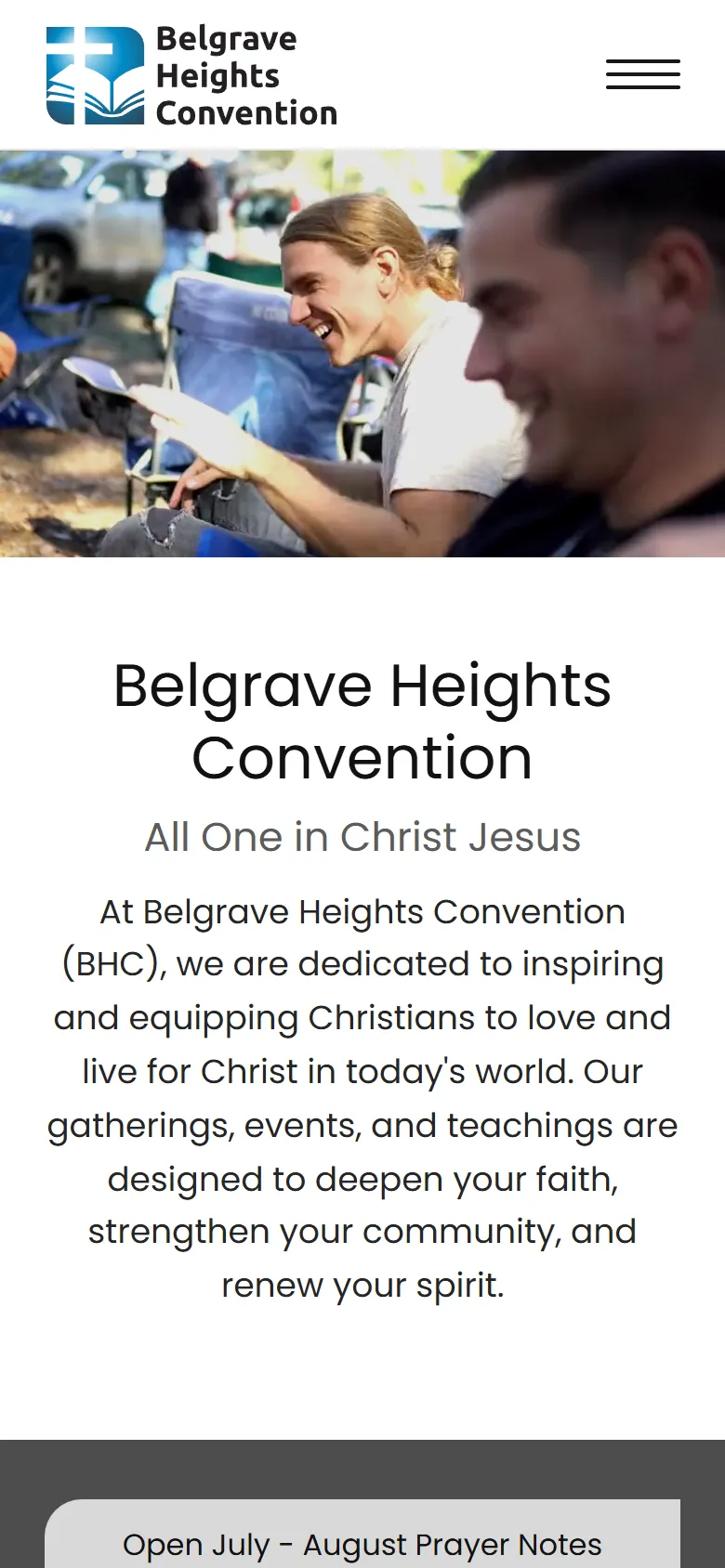 The Belgrave Heights Convention website on a phone