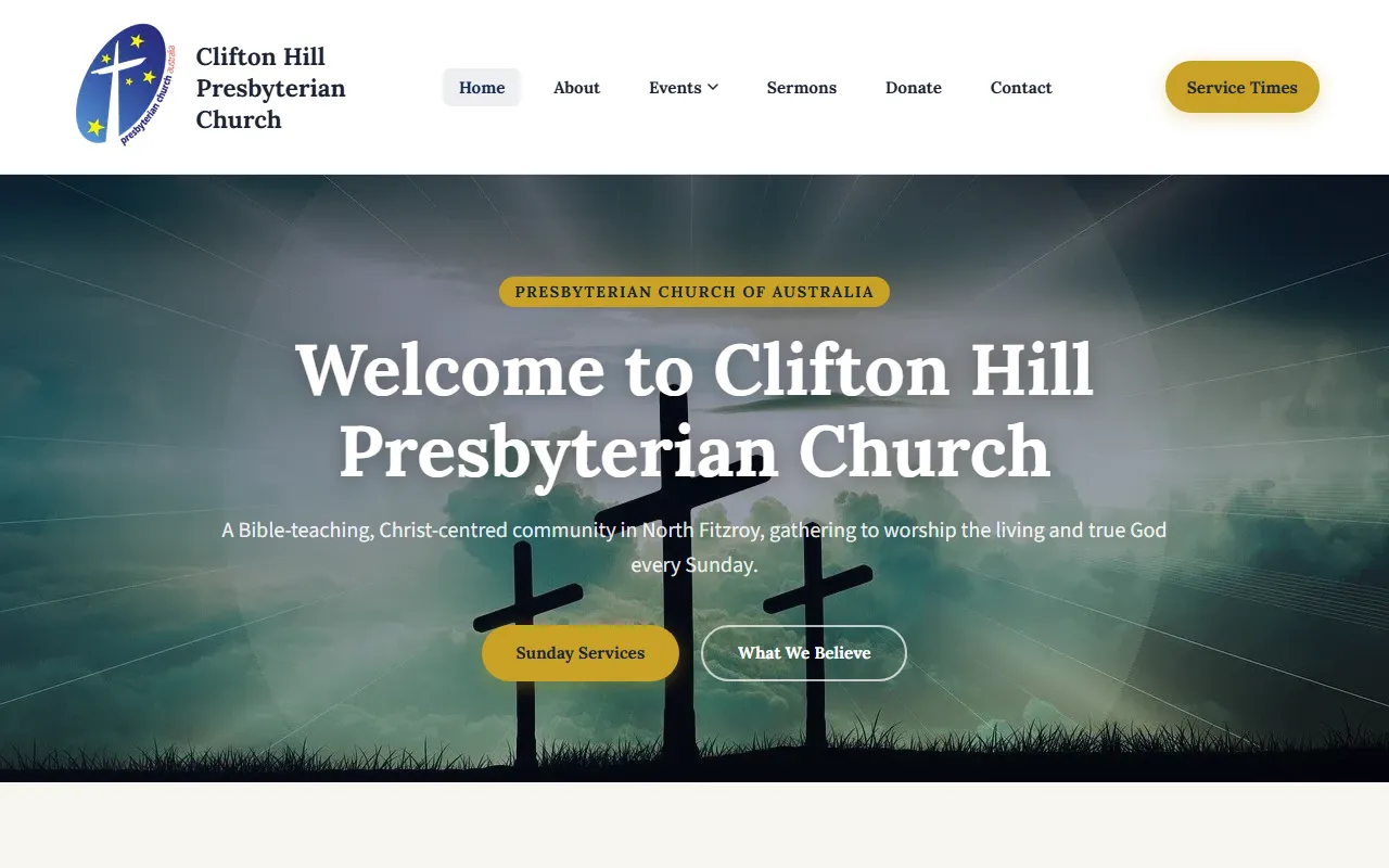 The Clifton Hill Presbyterian Church website on a computer
