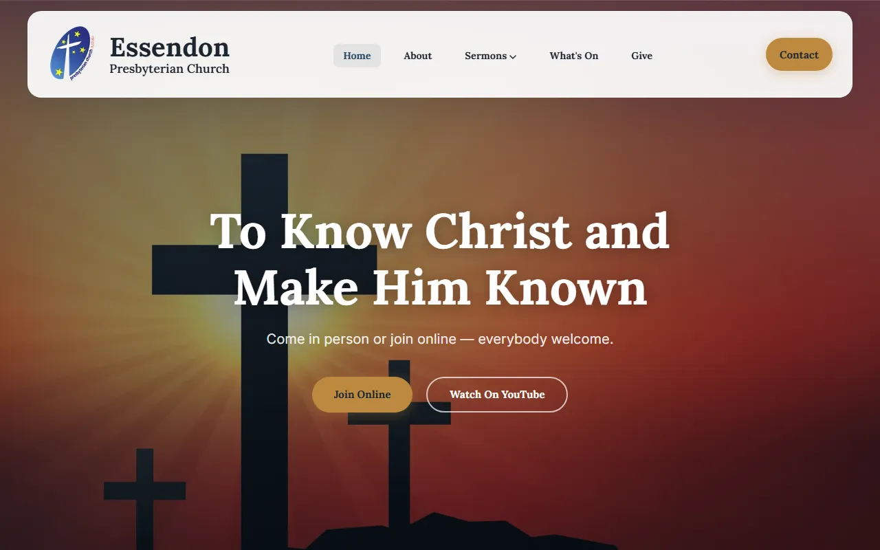 The Essendon Presbyterian Church website on a computer