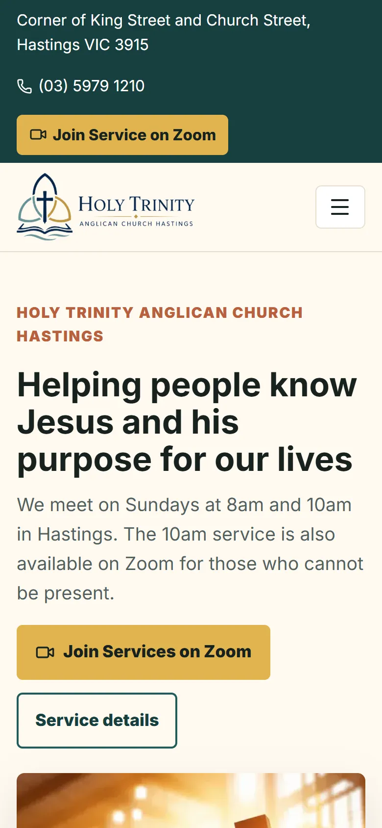 The Holy Trinity Hastings website on a phone