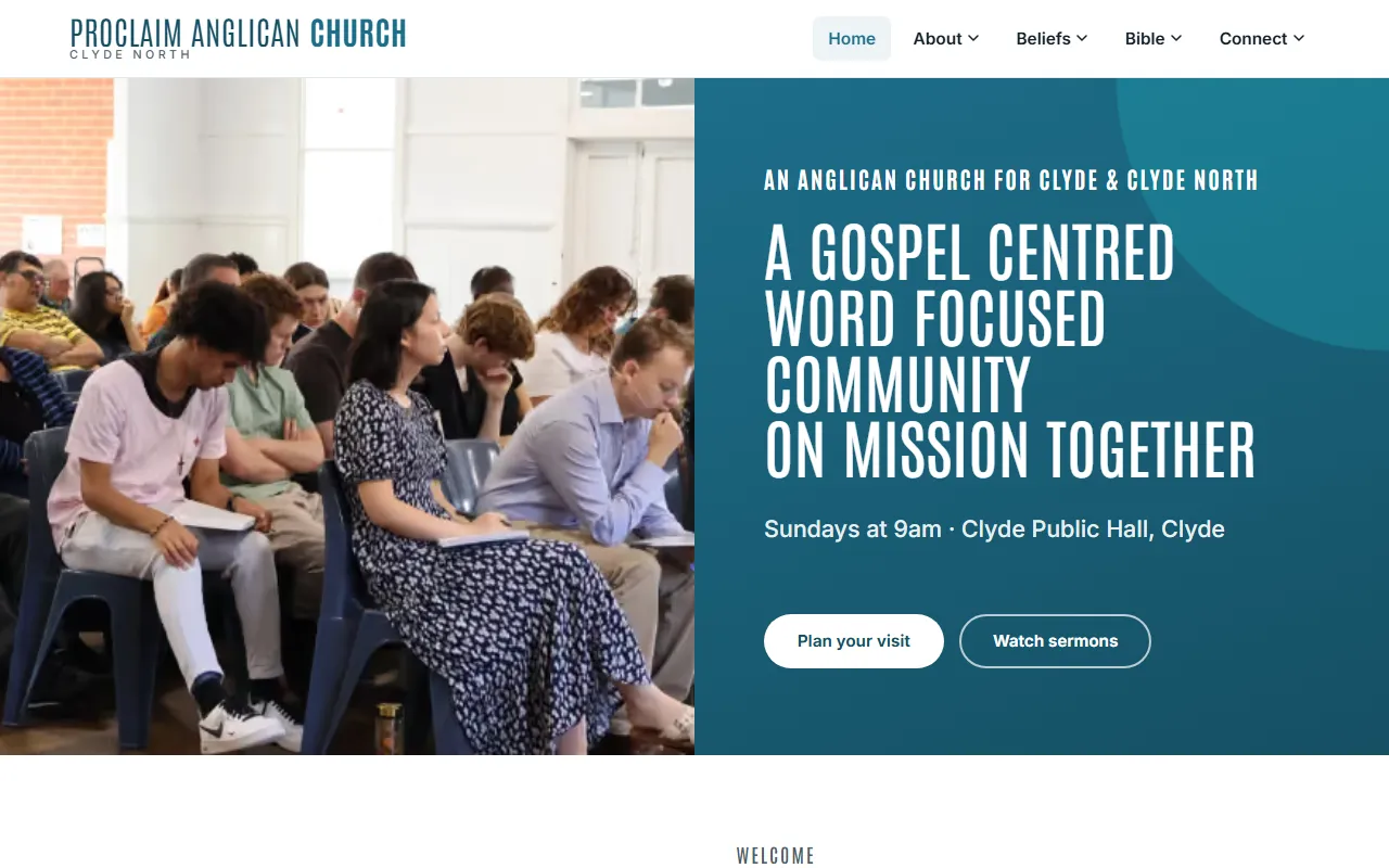 The Proclaim Anglican Church website on a computer