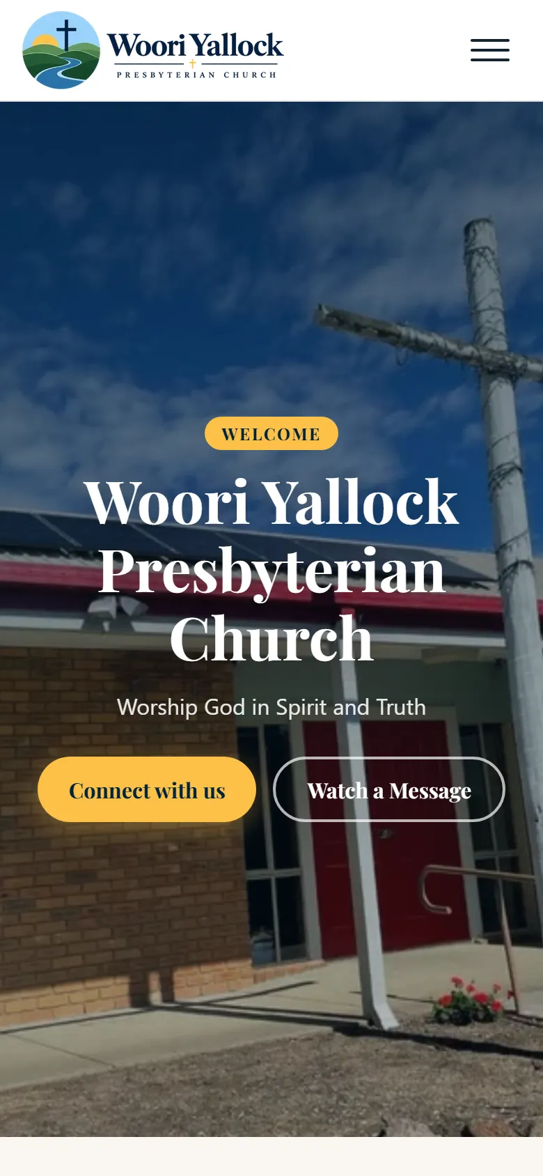 The Woori Yallock Presbyterian Church website on a phone