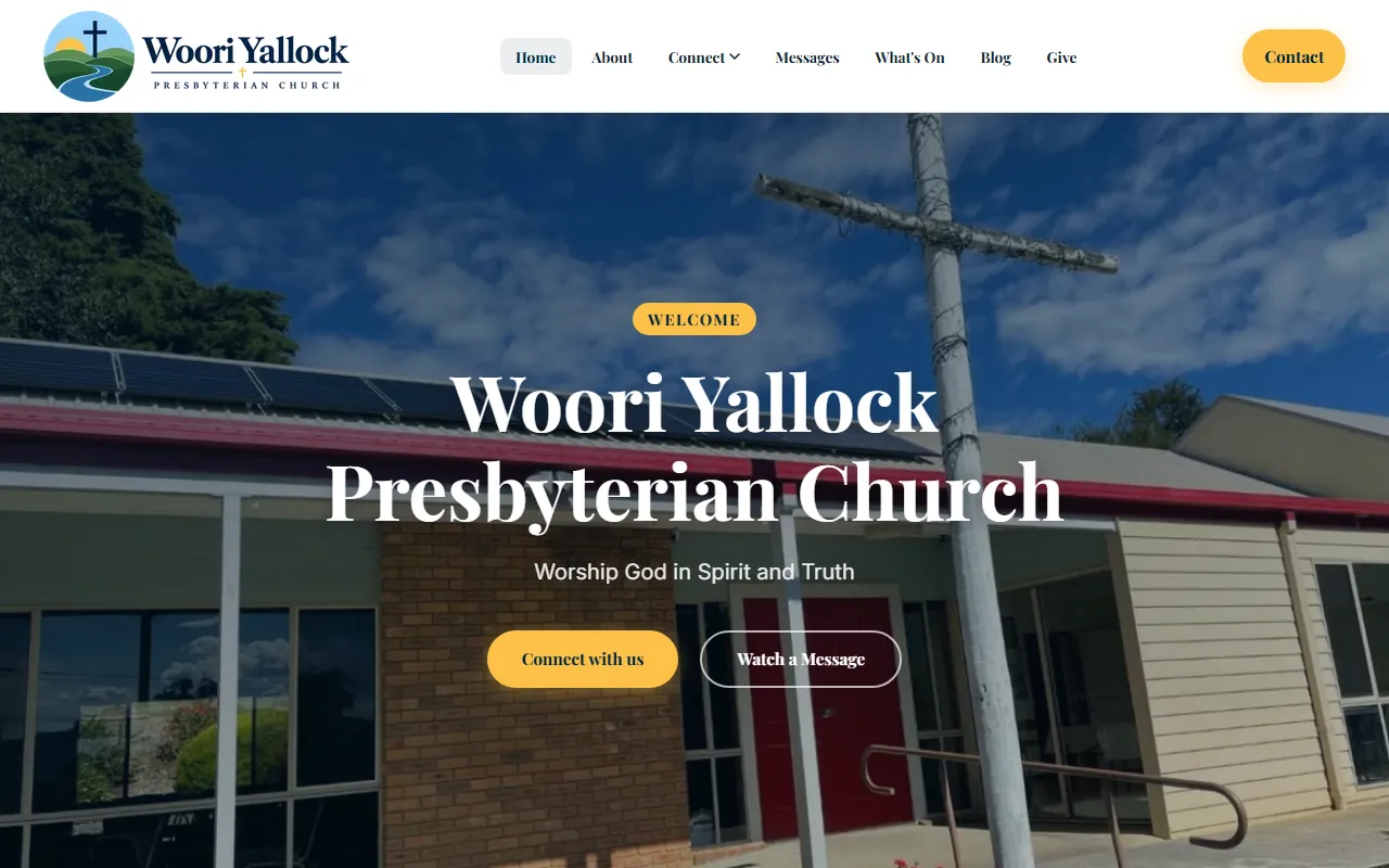 The Woori Yallock Presbyterian Church website on a computer